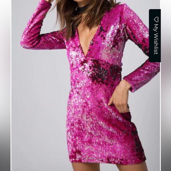 Motel Rocks Pink Sequined Long Sleeve Dress - Picture 2 of 4